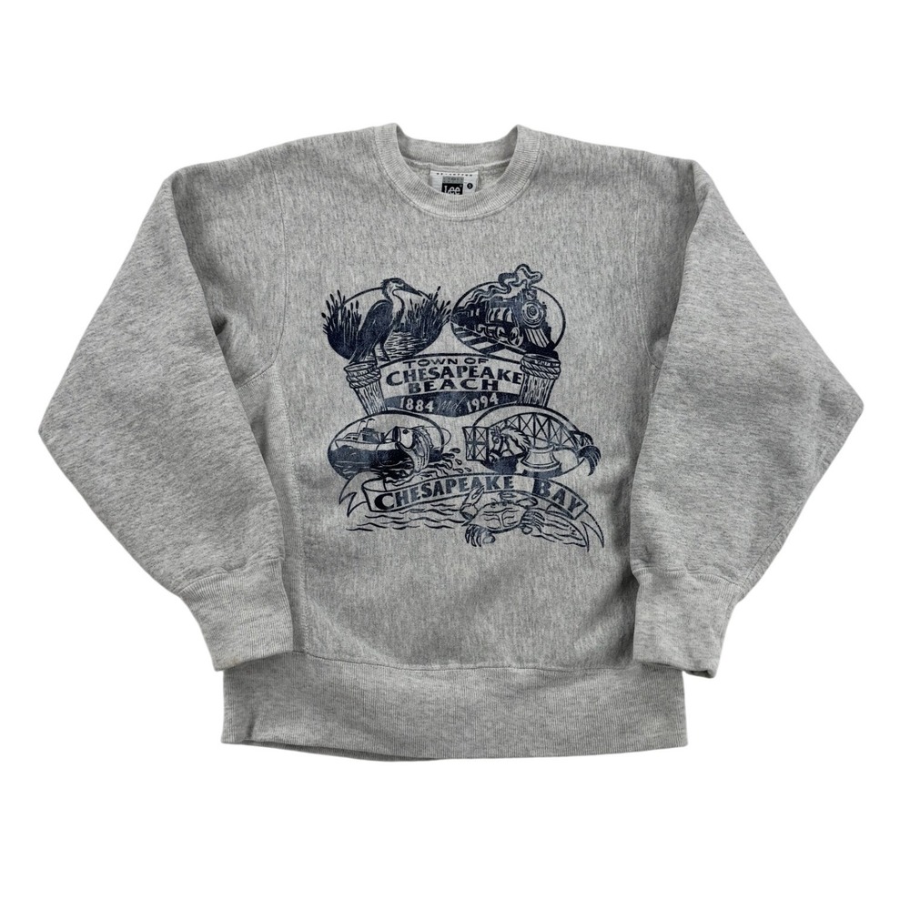 Lee Chesapeake Beach Bay Sweatshirt Womens S Gray Good Vintage 90s Cross Grain